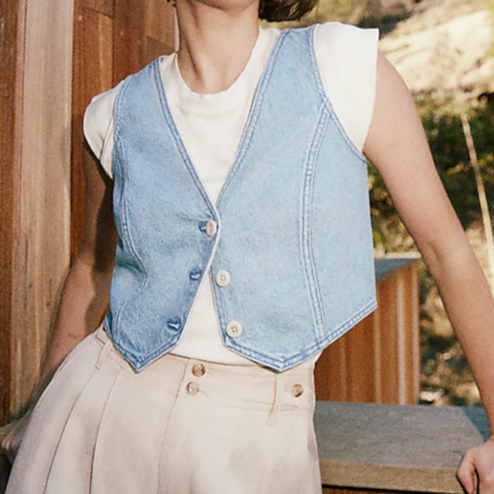 Cotton-Hemp Denim Katrina Crop Vest Top